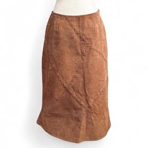 Vintage Y2K Boho Western Leather Patchwork Midi Skirt Size 8